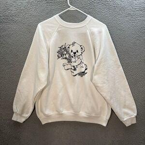 Vintage Tultex‎ Sweatshirt Womens XL White Crewneck Nature Koala Bear 1990s Y2K